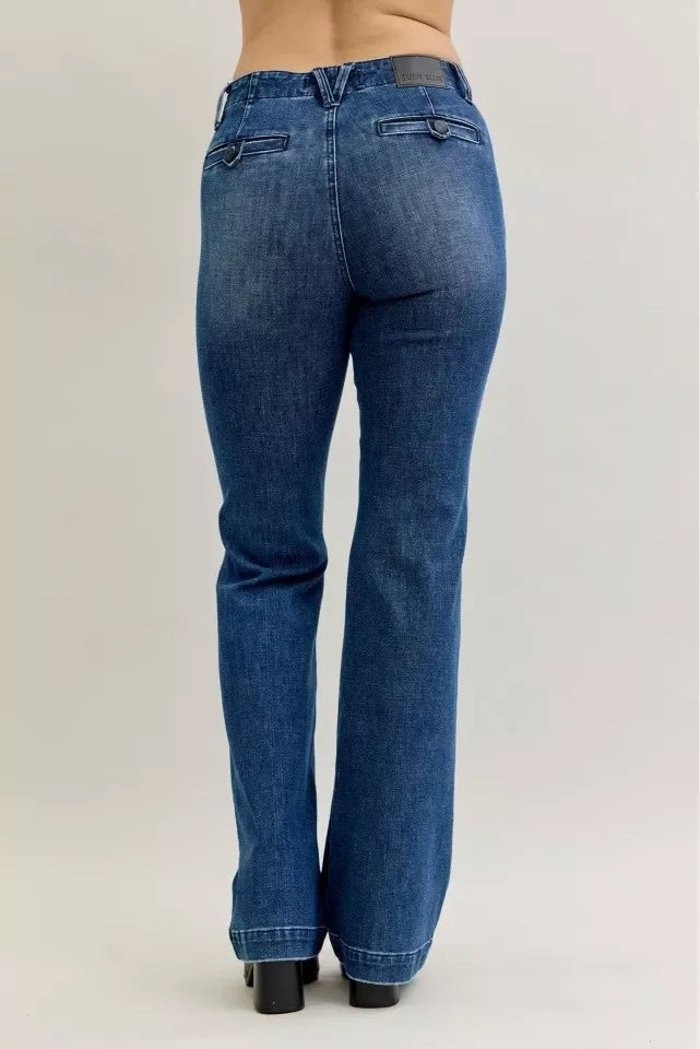 Denim - Judy Blue Full Size Mid Rise Bootcut Jeans with Welt Pockets Plus Size - - Cultured Cloths Apparel