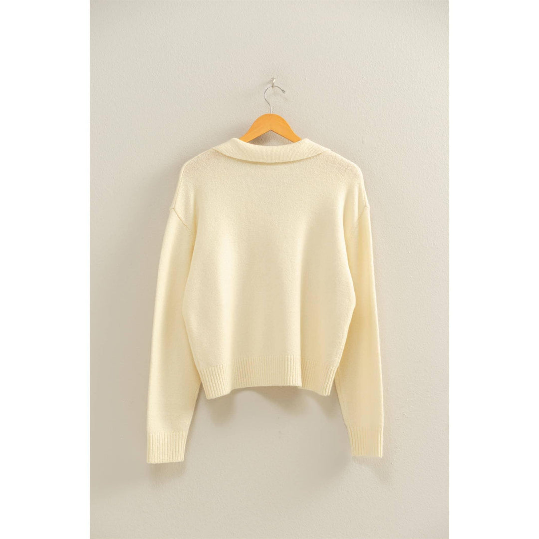 Women's Sweaters - Collared V Neck Sweater - - Cultured Cloths Apparel