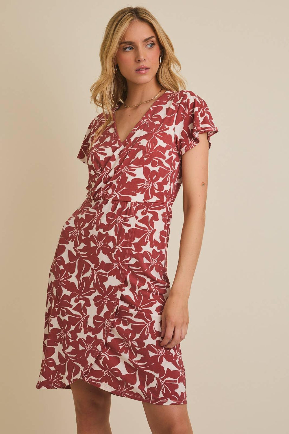 Women's Dresses - SURPLICE RUFFLE SHORT SLEEVE FLORAL PRINT DRESS - - Cultured Cloths Apparel