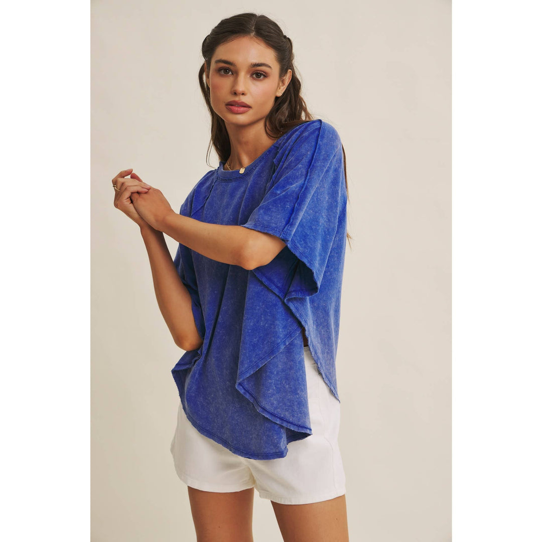 Women's Short Sleeve - EASY DRAPE MINERAL-WASHED PONCHO-LIKE COTTON JERSEY TOP - - Cultured Cloths Apparel