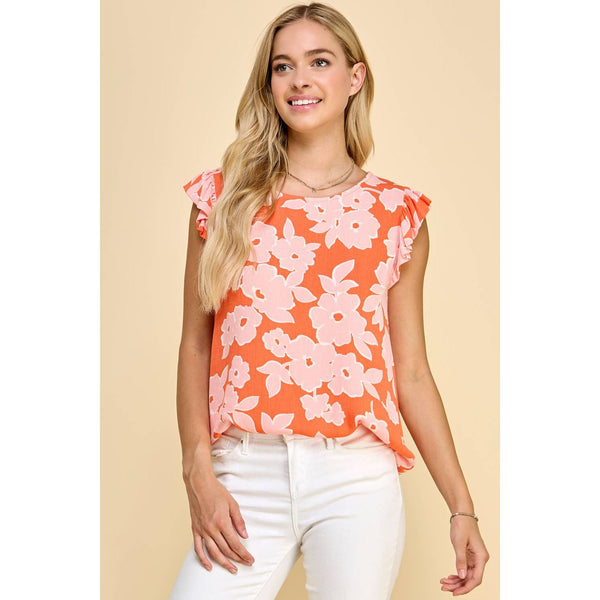 Women's Short Sleeve - Floral Printed Top with Ruffled Short Sleeve Detail -  - Cultured Cloths Apparel