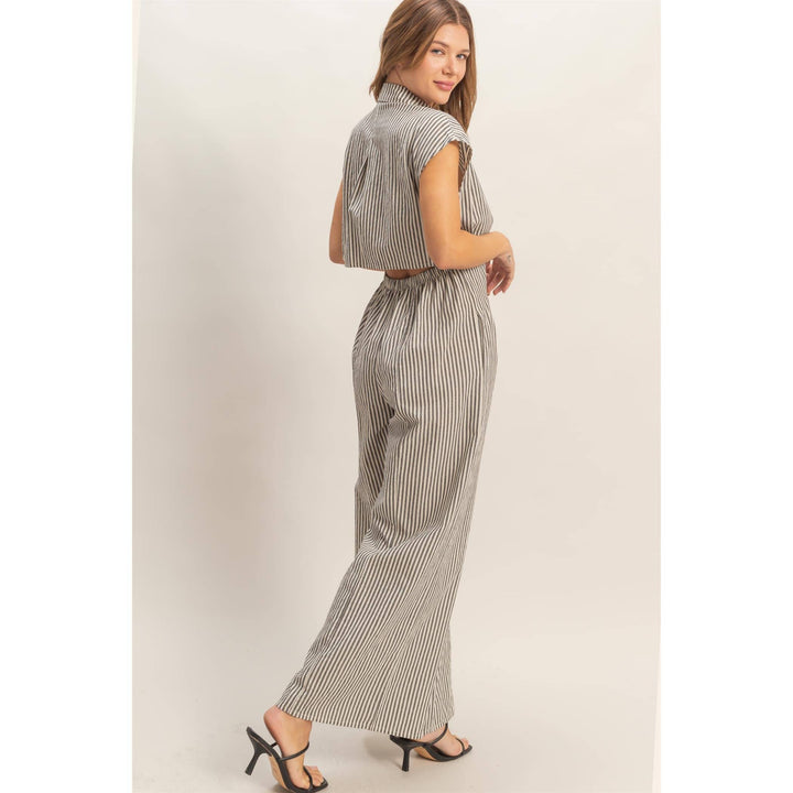 Striped Button Down Jumpsuit