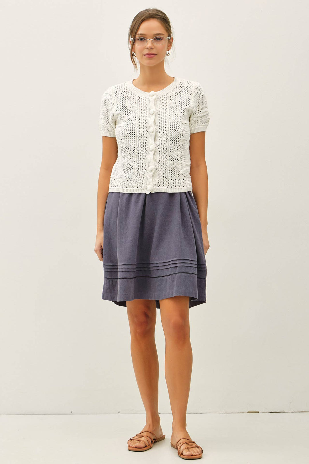 Women's Short Sleeve - PATTERNED CROCHET SHORT SLEEVE CROP CARDIGAN - - Cultured Cloths Apparel