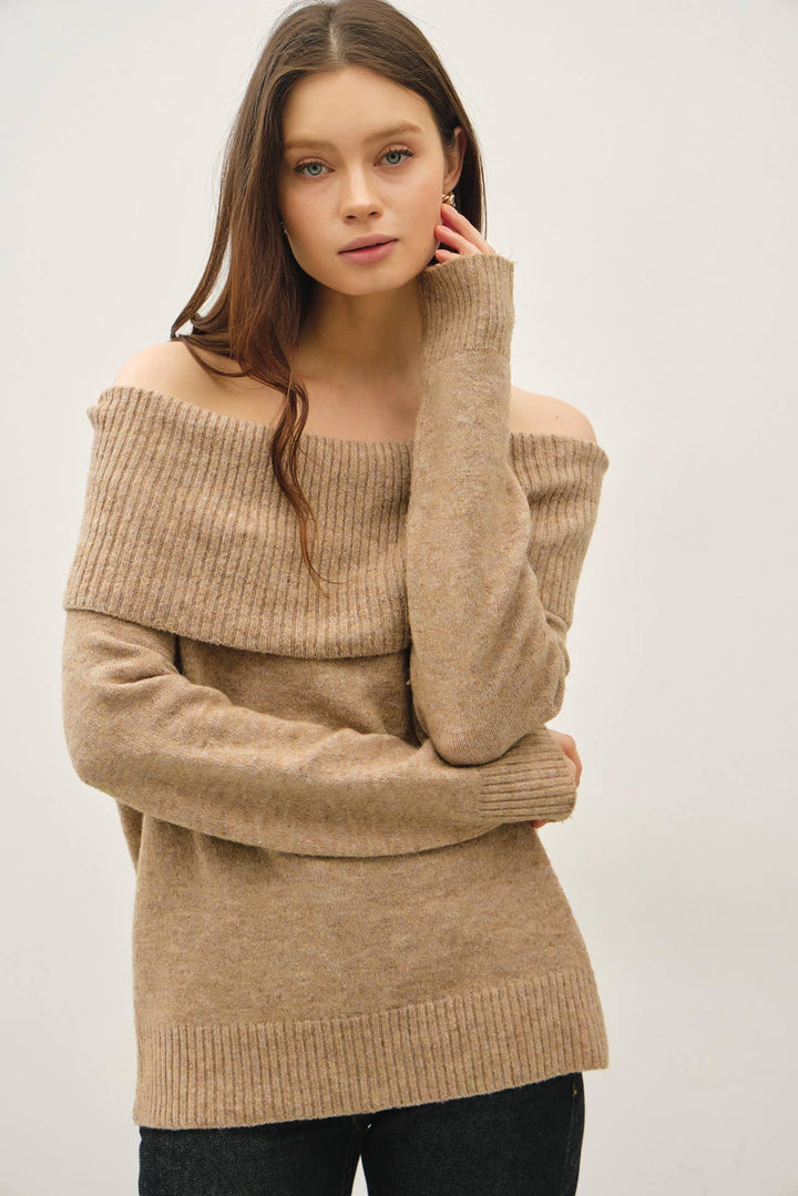 ROLL OVER OFF THE SHOULDER WOOL BLEND SWEATER