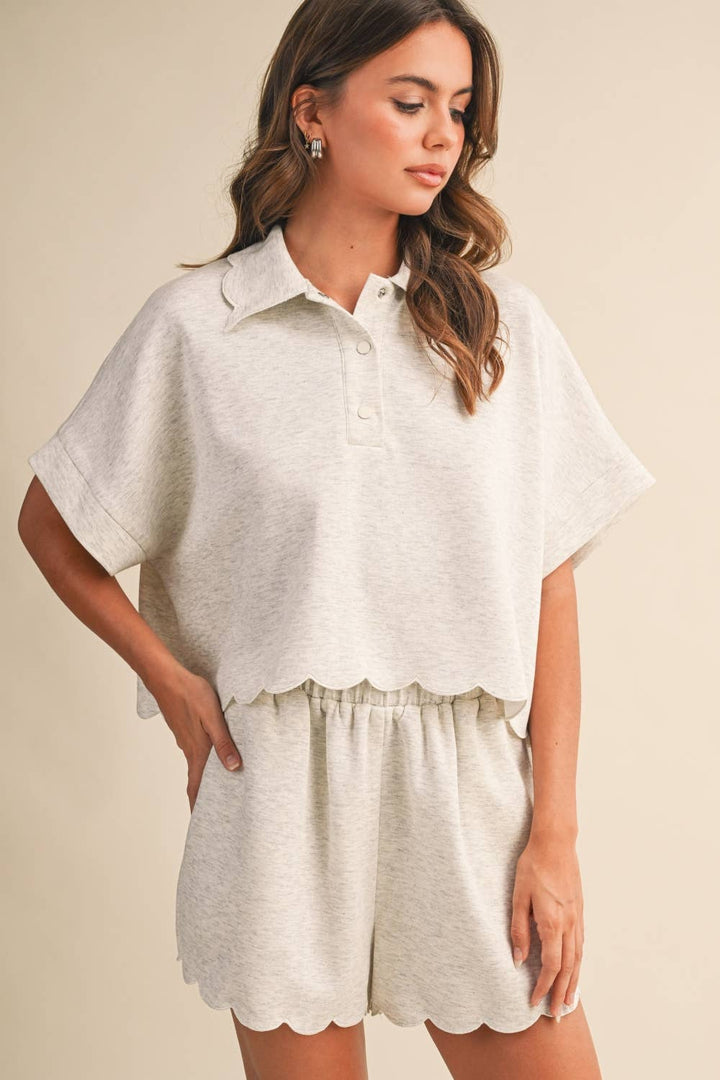 Athleisure - SCALLOPED EDGE COLLAR TUNIC TOP AND SHORTS - M - Cultured Cloths Apparel