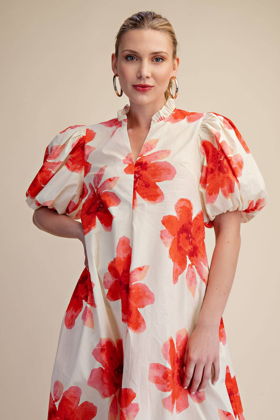 Lime Ruffle V-Neck Puff Sleeve Waist Pleated Midi Dress