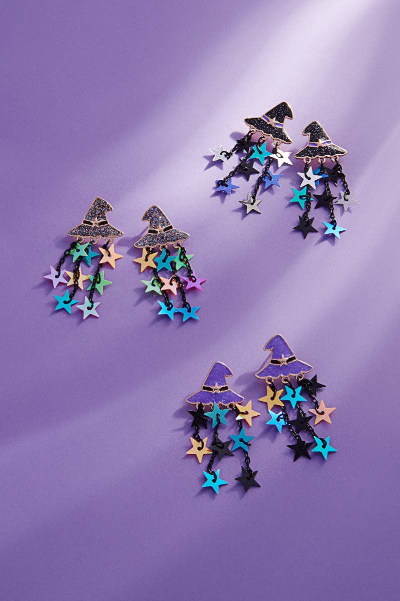 Accessories, Earrings - Halloween Witch Hat Enamel Star Drop Post Earrings - ONE - Cultured Cloths Apparel