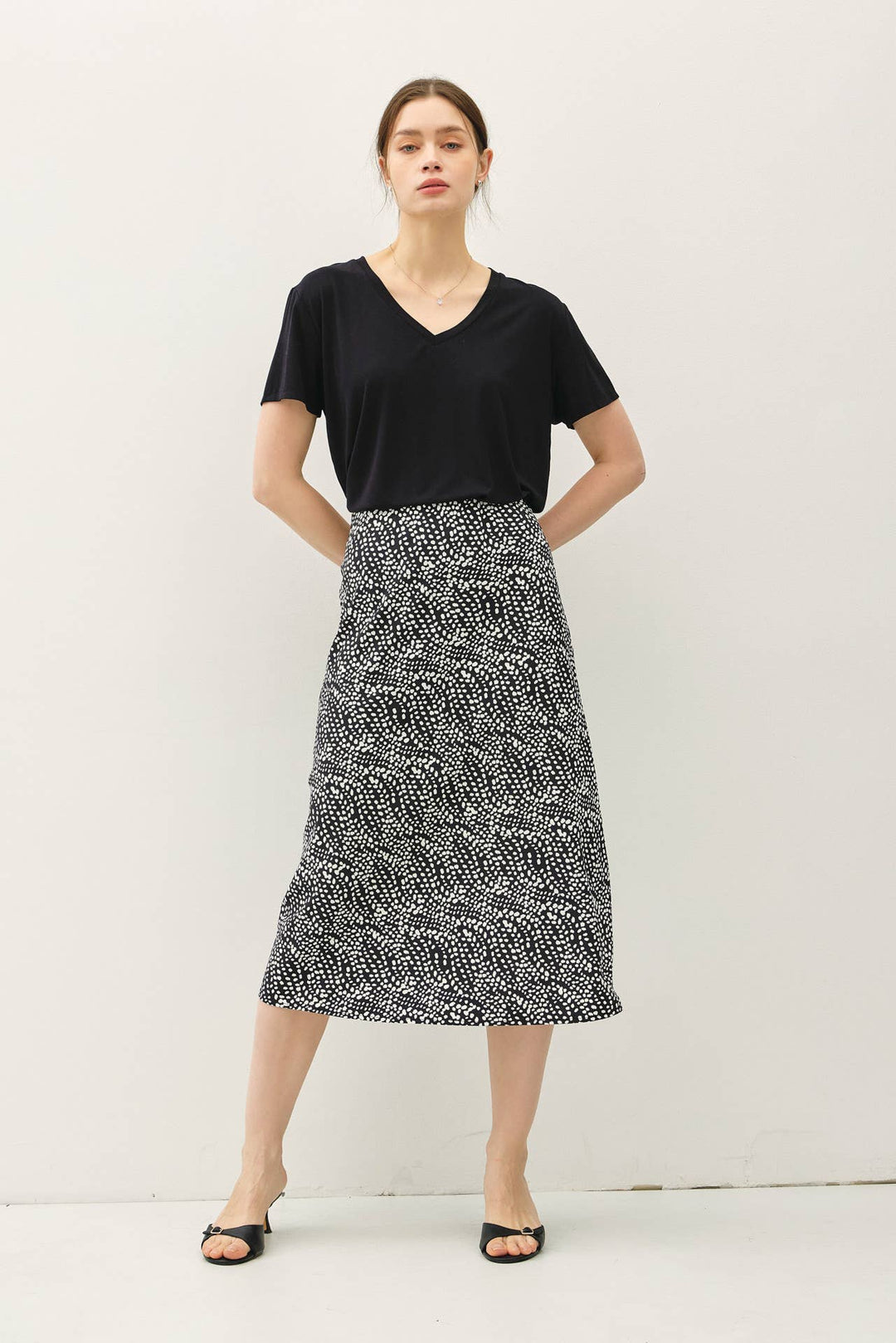 PRINT MIDI SKIRT WITH ELASTIC WAISTBAND