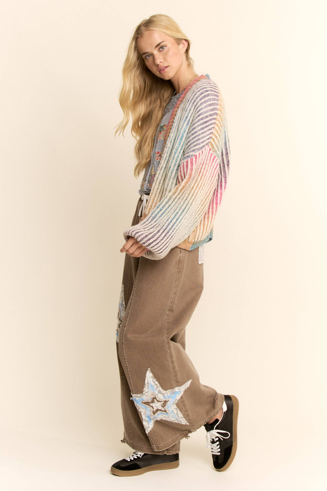 Rainbow Ombre Ribbed Knit Open Cardigan