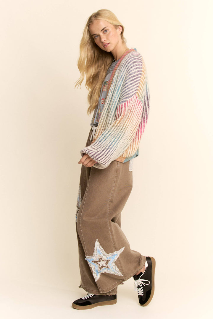 Rainbow Ombre Ribbed Knit Open Cardigan