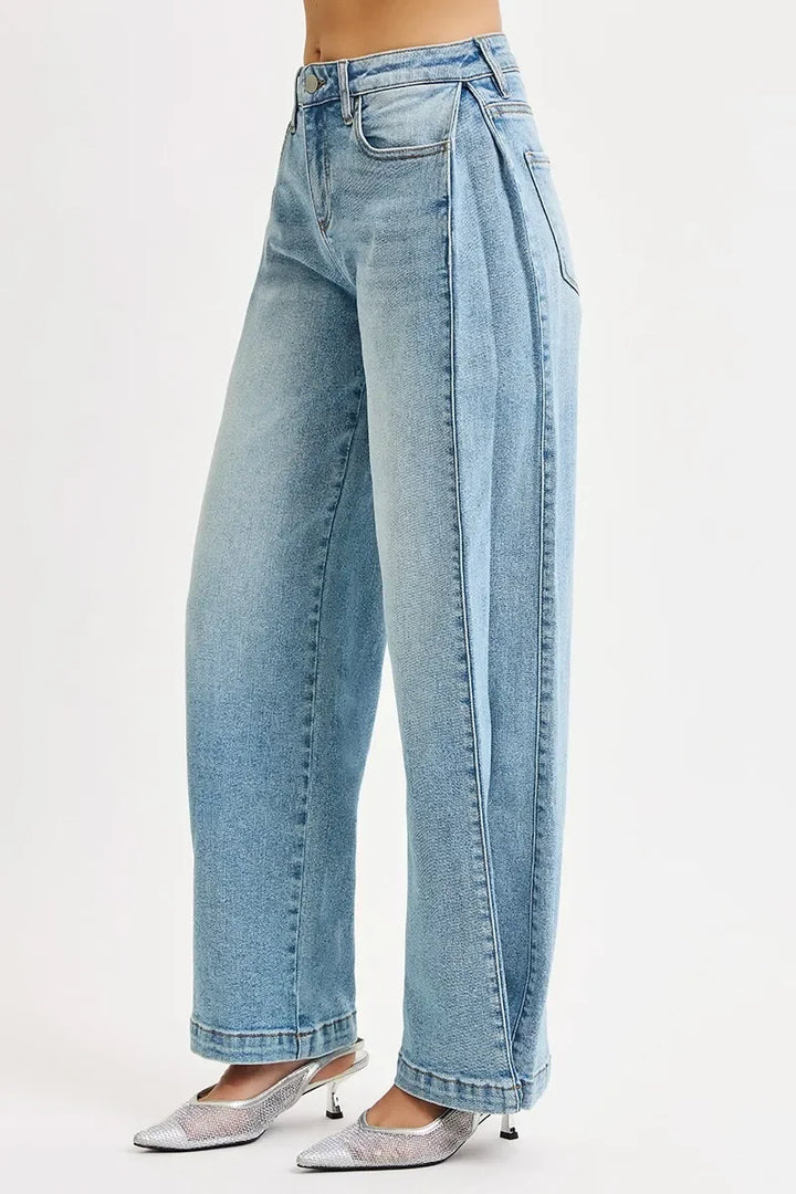 Denim - RISEN Mid Rise Wide Barrel Transferable Leg Snap Jeans - - Cultured Cloths Apparel