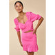 Women's Dresses - Half Sleeved Cut Out Ruffled Back Ribbon Dress - Pink - Cultured Cloths Apparel