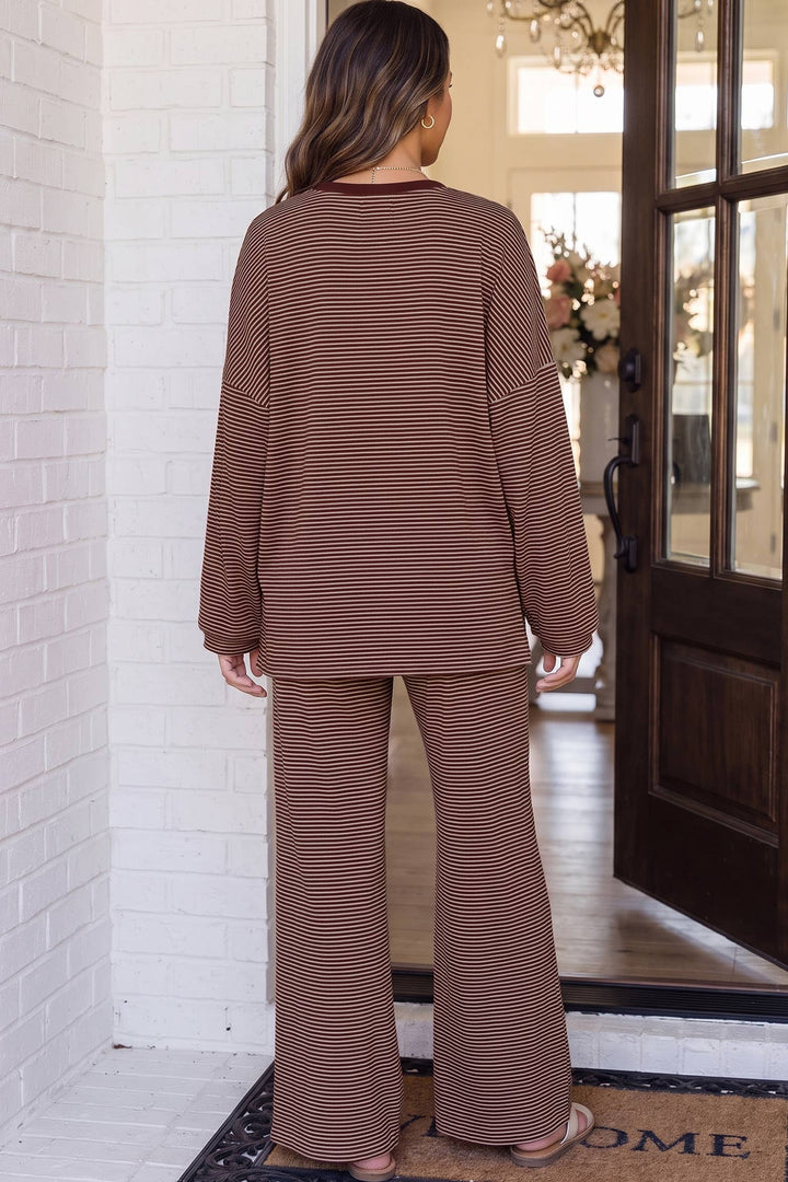 Sleepwear & Loungewear - Striped Oversize 2pcs Casual Shift Lounge Set - - Cultured Cloths Apparel