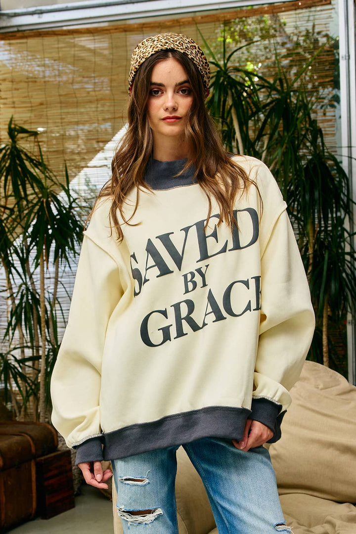 Saved by Grace Puff Print Sweatshirt