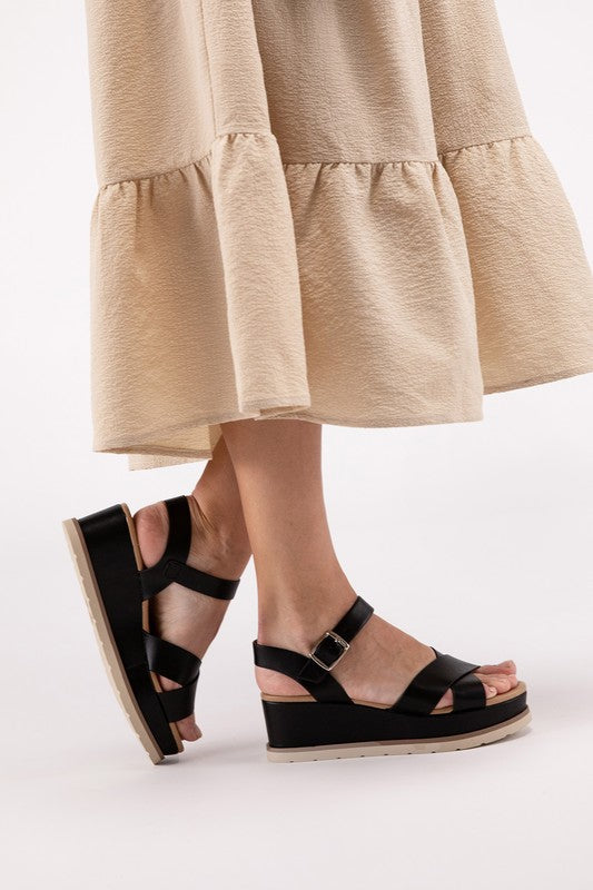 Shoes - Clever-S Cross Strap Wedge Sandals -  - Cultured Cloths Apparel