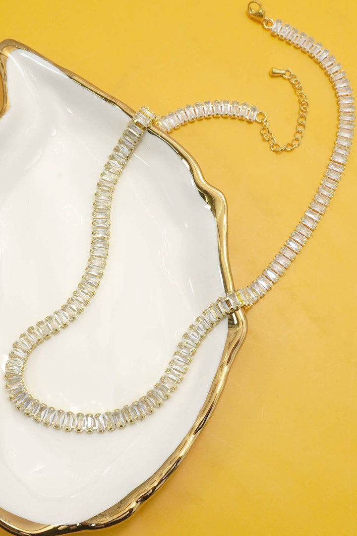 Accessories, Necklaces - BAGUETTE STONE TENNIS NECKLACE | 40NK9660 - - Cultured Cloths Apparel