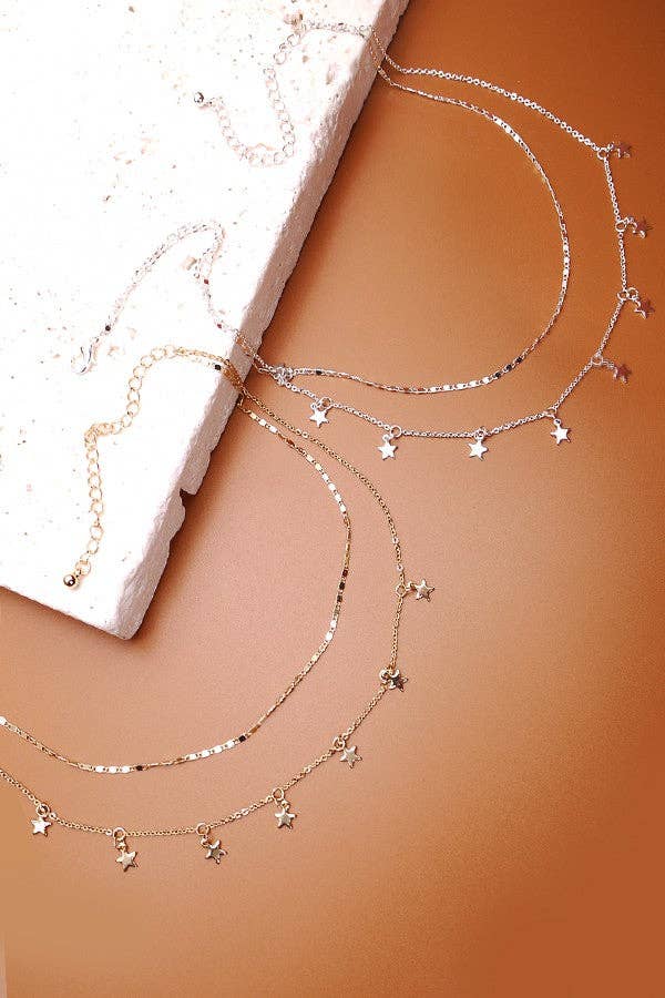 Accessories, Necklaces - DELICATE DOUBLE LAYER STAR DROP NECKLACE | 47N19411 - GOLD - Cultured Cloths Apparel