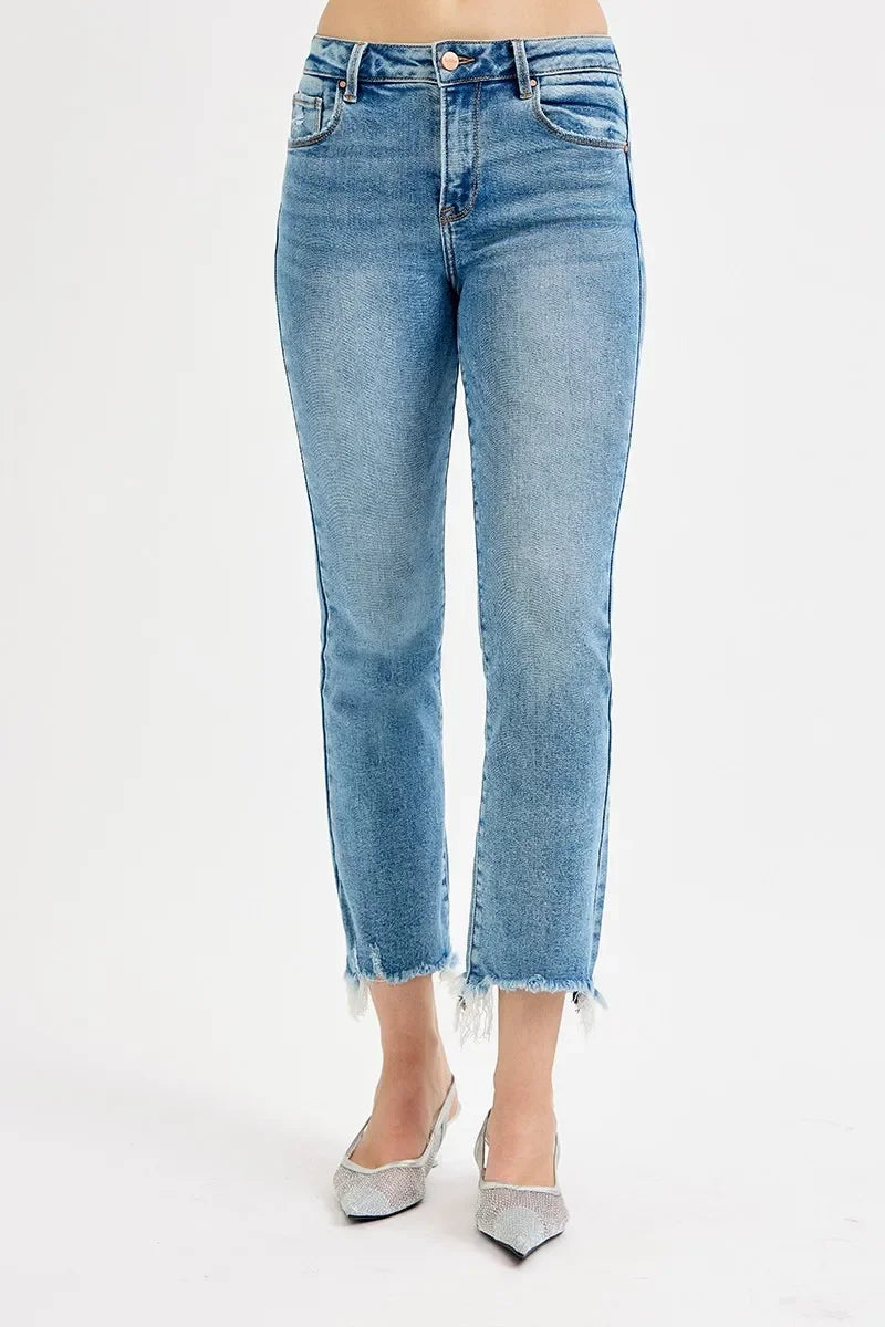 Denim - RISEN Full Size High Rise Crop Straight Slim Jeans Plus Size - MEDIUM - Cultured Cloths Apparel