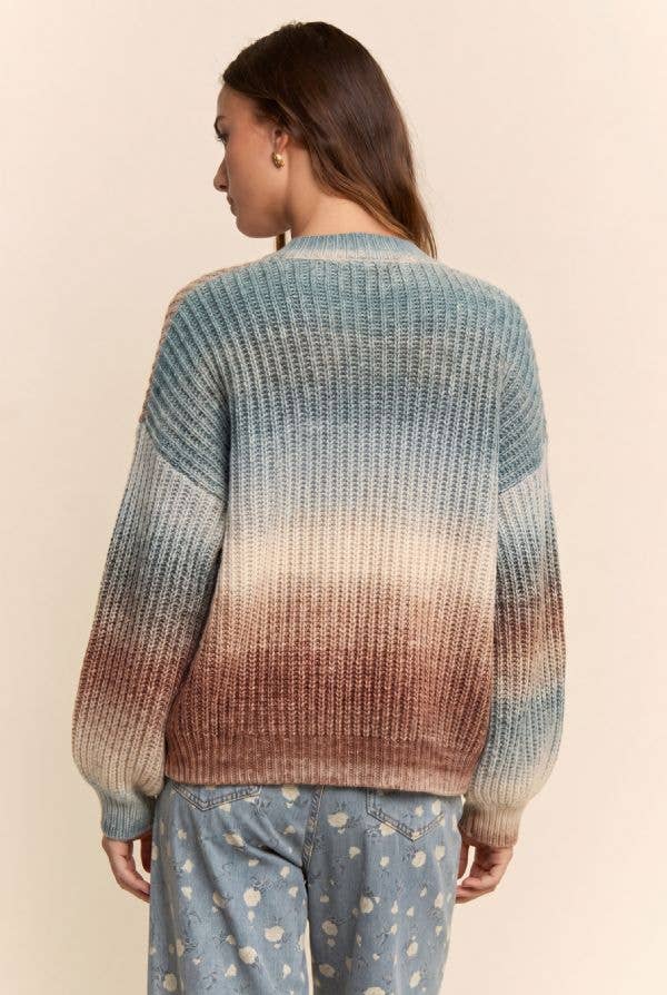 Rainbow Ombre Ribbed Knit Open Cardigan