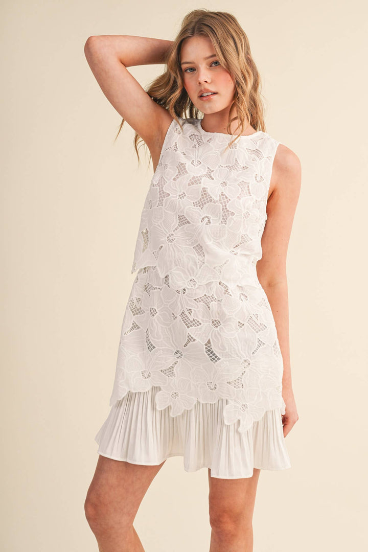 Dresses - TIERED FLORAL LACE FLOUNCE HEM MINI DRESS - - Cultured Cloths Apparel