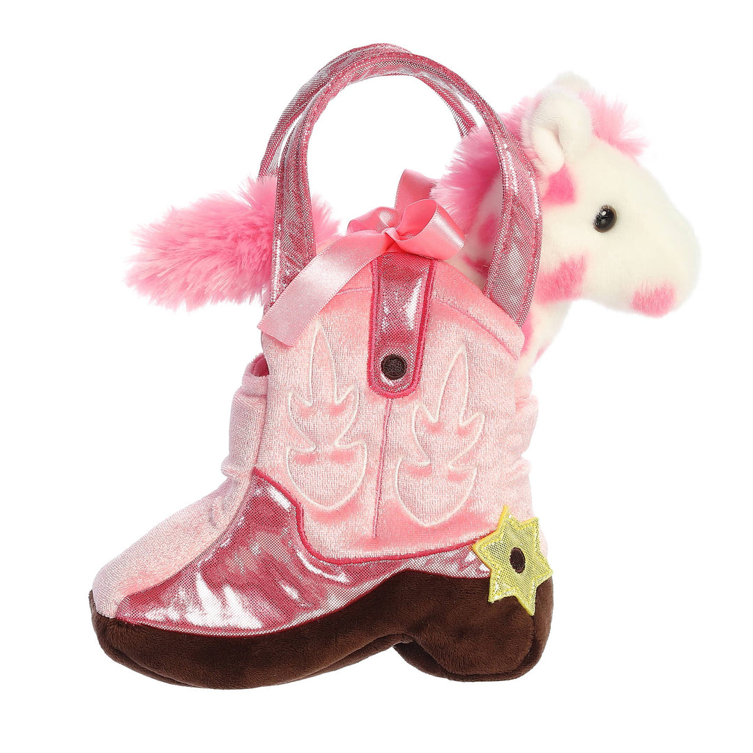 Handbags - 7" Plush Pink Pony in Pink Giddyup Boot Purse Carrier - - Cultured Cloths Apparel