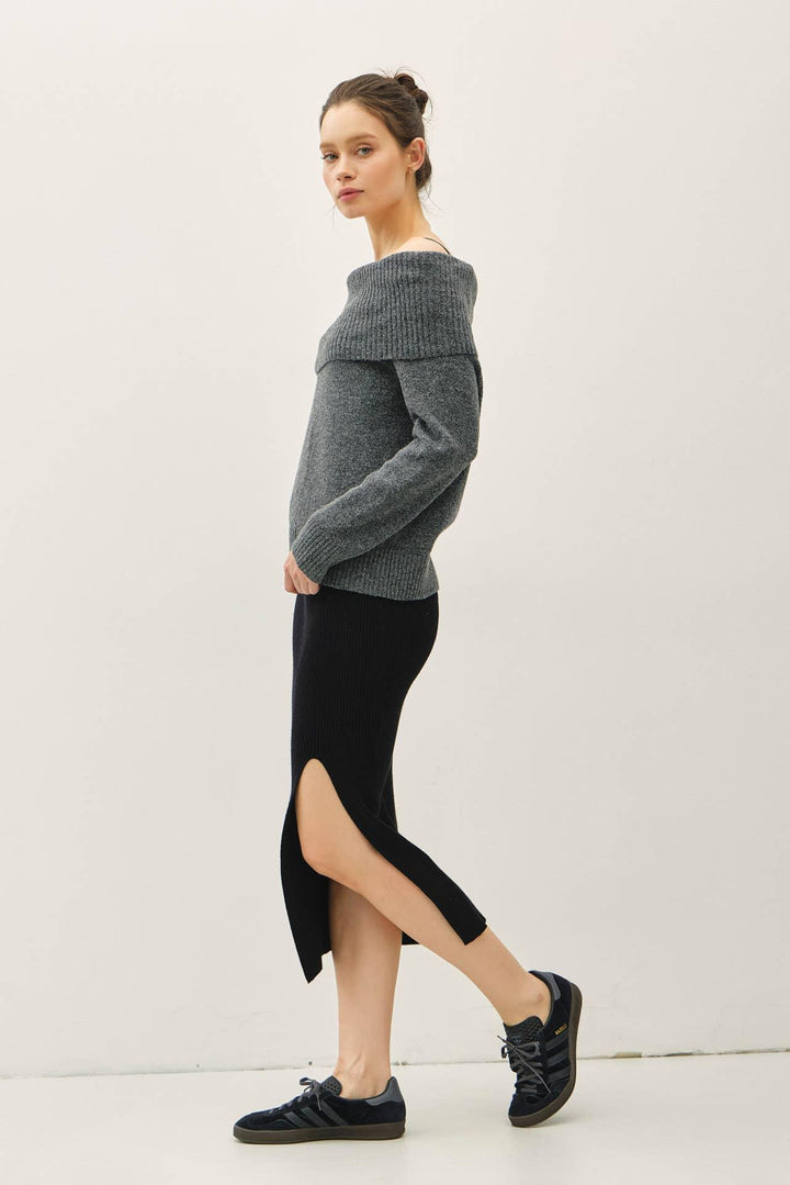 ROLL OVER OFF THE SHOULDER WOOL BLEND SWEATER