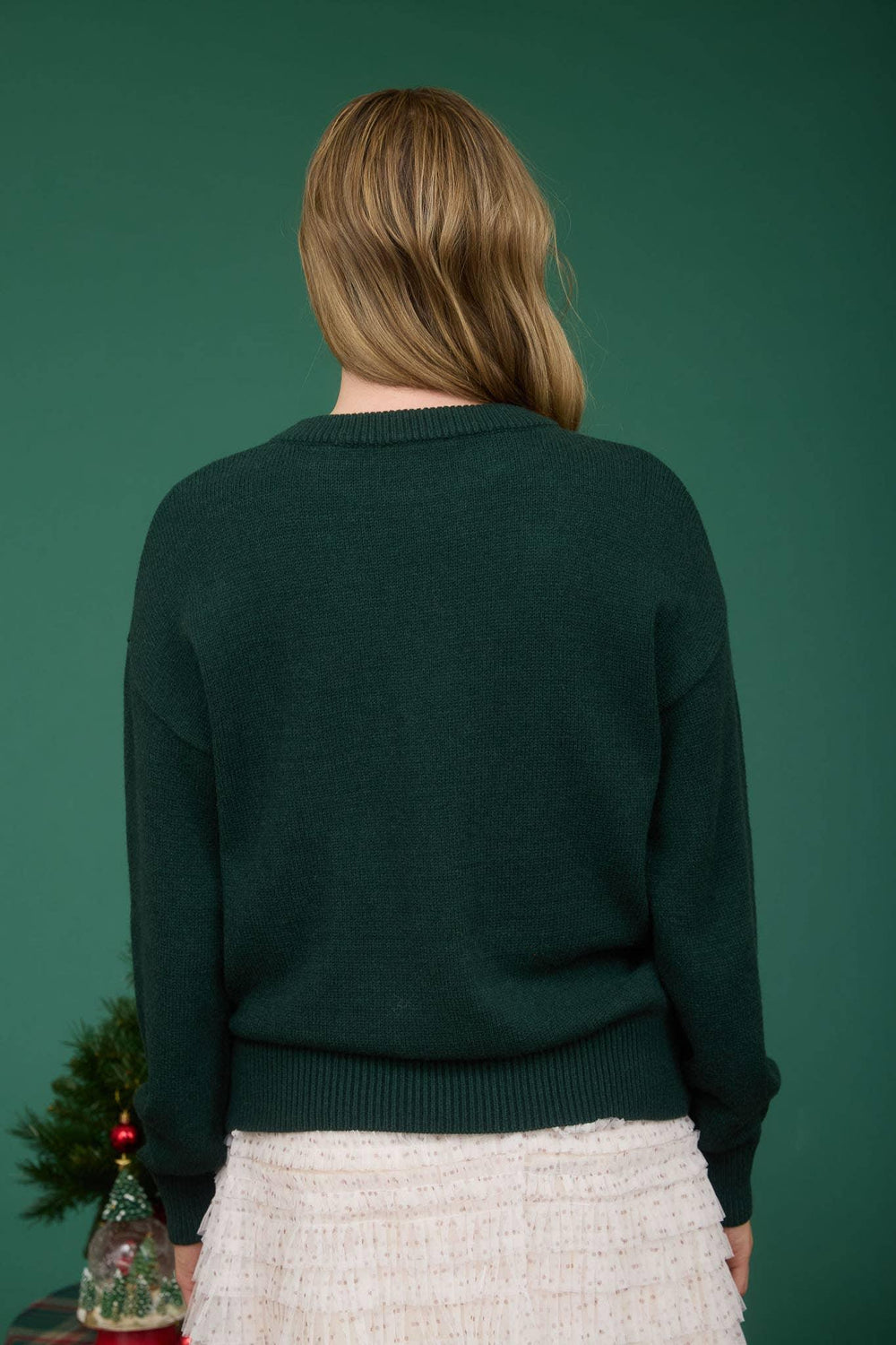 - MERRY TINSEL GRAPHIC CREW NECK PULLOVER SWEATER - HUNTER GREEN - Cultured Cloths Apparel