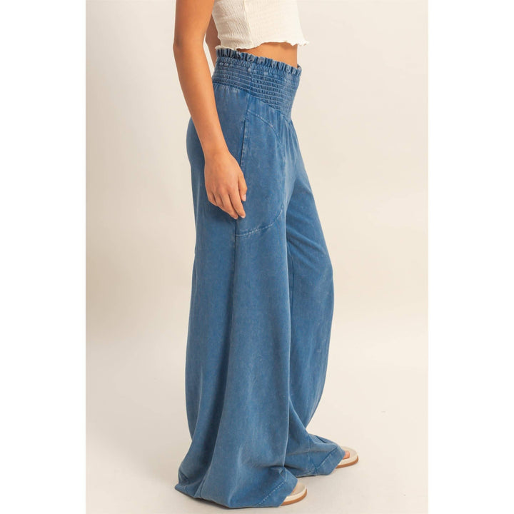 Mineral Washed Wide-Leg Smocked Waist Pants
