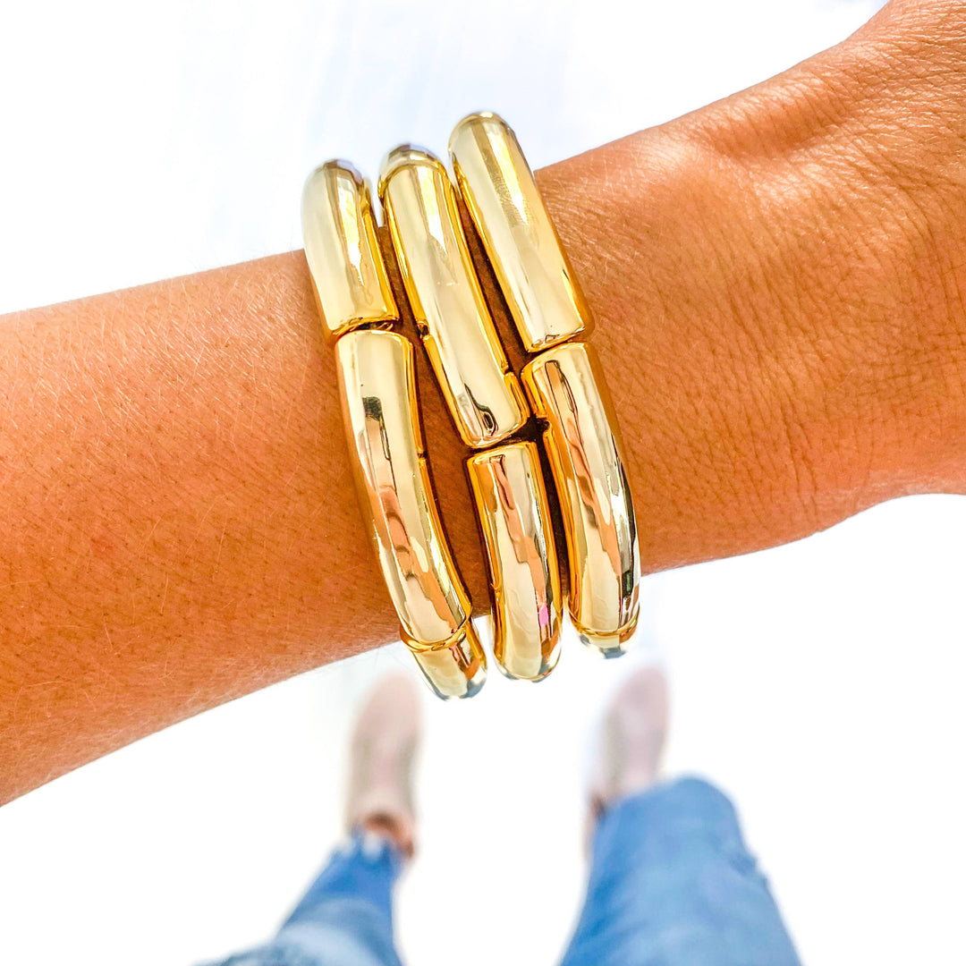 Accessories, Bracelets - Gold Acrylic Tube Bamboo Bracelets - - Cultured Cloths Apparel