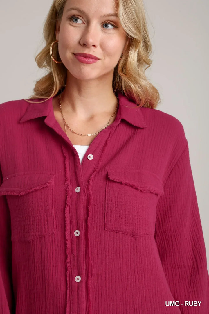 Women's Dresses - Umgee Cotton Gauze Button Down Shirt Dress - - Cultured Cloths Apparel