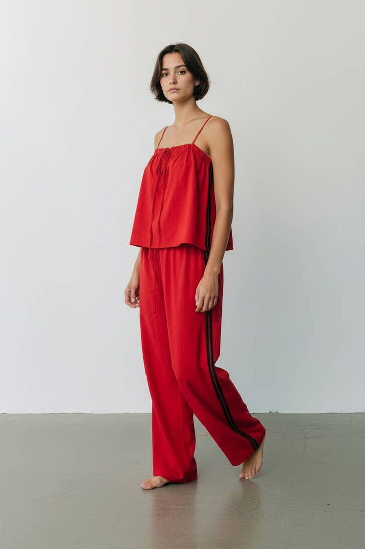 Solid Cotton Camisole & Wide-Leg Pant Set