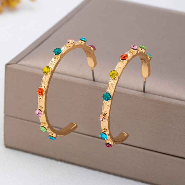 Accessories, Earrings - Multi Color Gemstone Hoop Earrings | 80E62415 - - Cultured Cloths Apparel