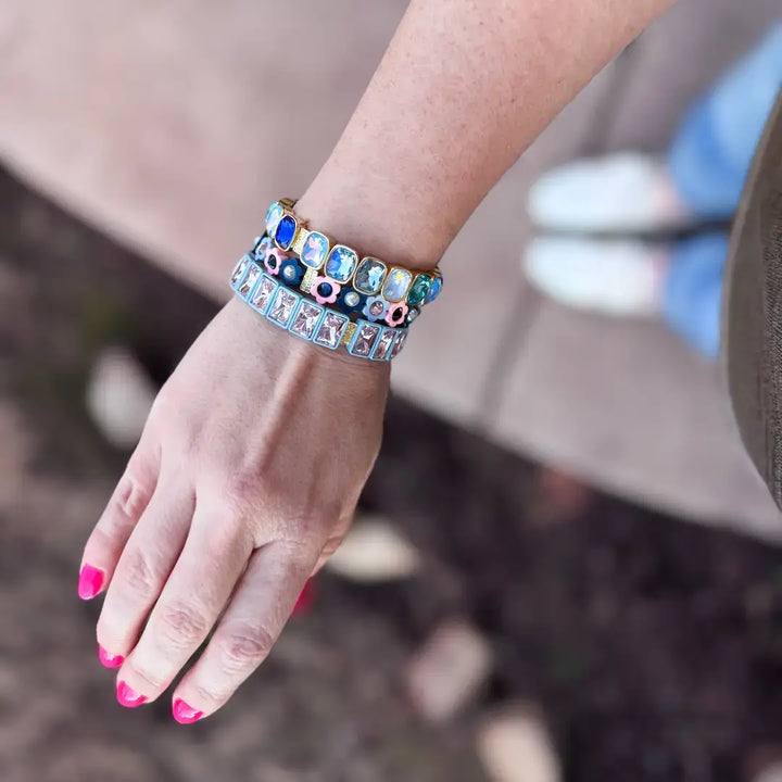 Accessories, Bracelets - Enamel Stretch Bracelet - Rectangle Gems - Estelle - Asst - - Cultured Cloths Apparel
