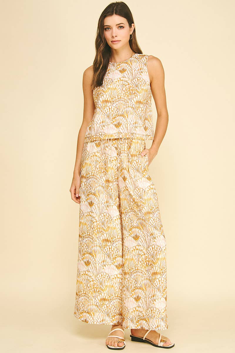 Women's Sleeveless - SEASHELL PRINT TOP WITH PLEATED DETAIL - - Cultured Cloths Apparel
