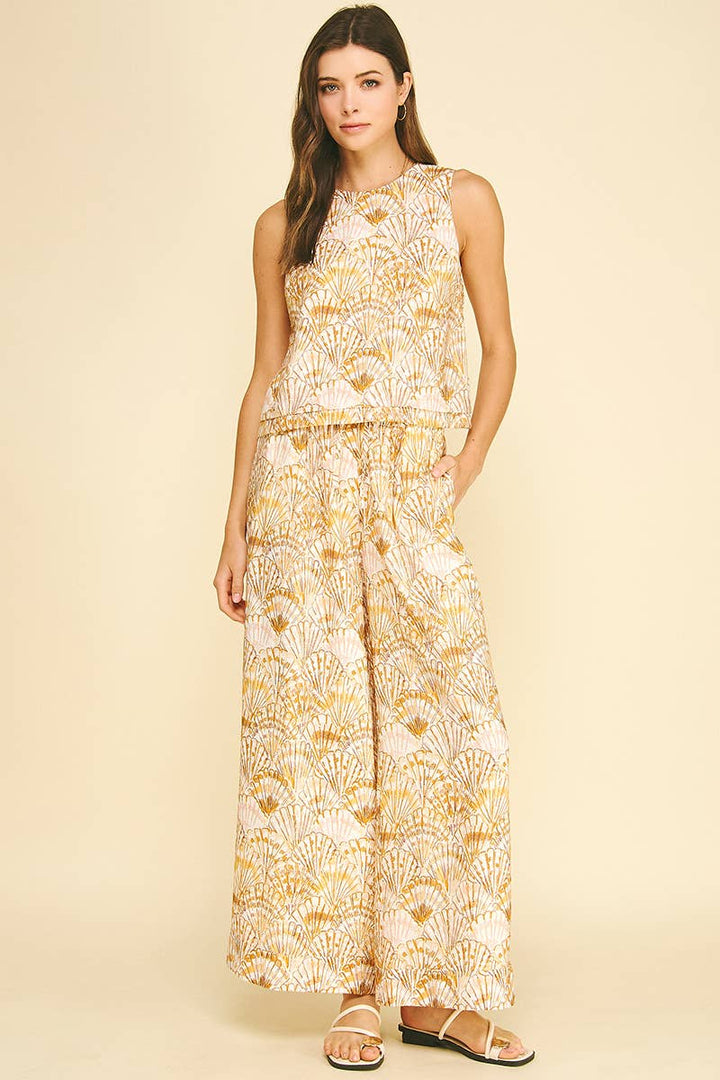 Women's Sleeveless - SEASHELL PRINT TOP WITH PLEATED DETAIL - - Cultured Cloths Apparel