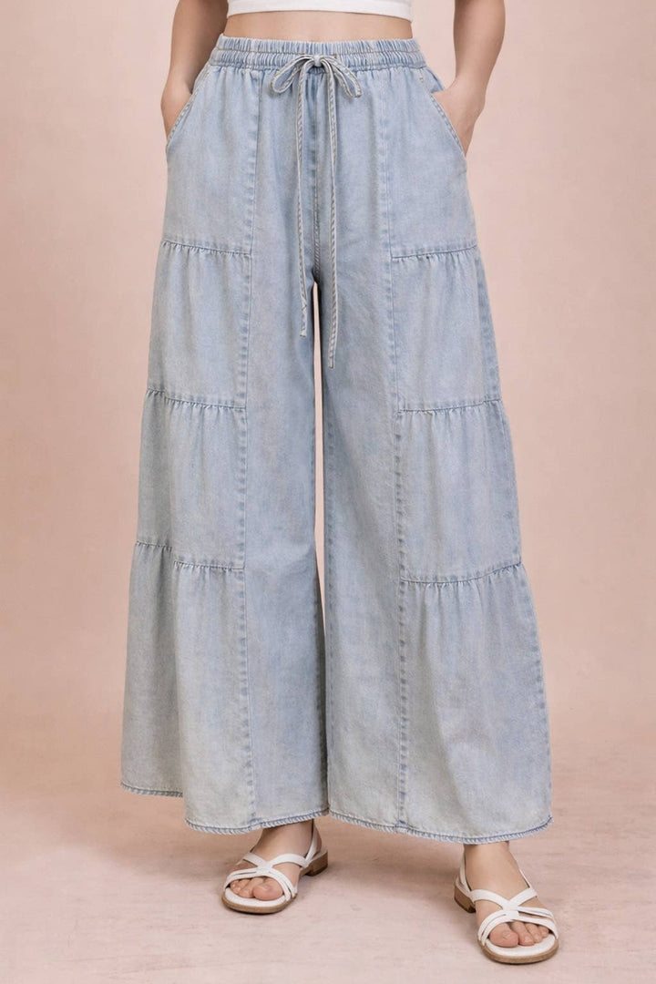 Pants - Tiered Layers Mineral Washed Chambray Pants - - Cultured Cloths Apparel