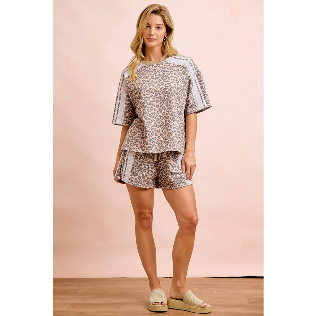 LEOPARD TERRY SIDE DETAIL SHORT SLEEVES TOP