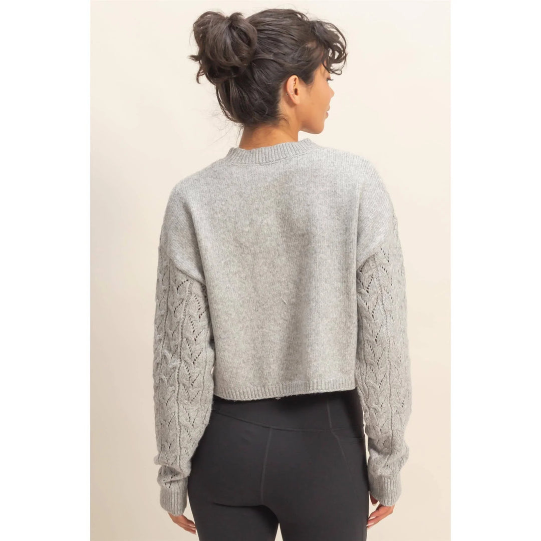 Women's Sweaters - Cropped Cable Knit Sweater - - Cultured Cloths Apparel