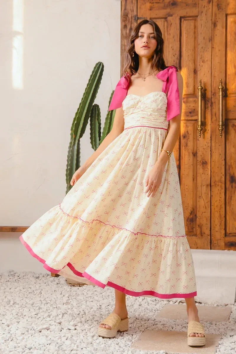 pink and white flowy dress PRE-ORDER: JULIET SCALLOPED FLOWY MIDI DRESS