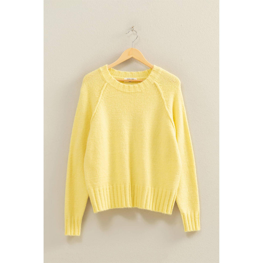 Women's Sweaters - Raglan Sleeve Crew Neck Sweater - PALE YELLOW - Cultured Cloths Apparel
