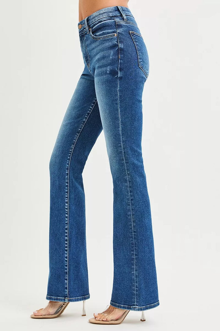 Denim - RISEN High Rise Bootcut Jeans With Distressed Details - - Cultured Cloths Apparel