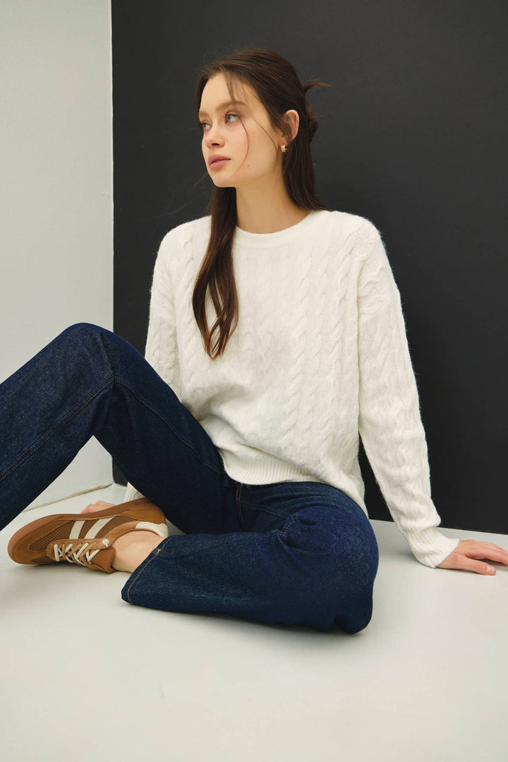 Women's Sweaters - ULTRA SOFT CABLE KNIT CREWNECK SWEATER TOP - - Cultured Cloths Apparel