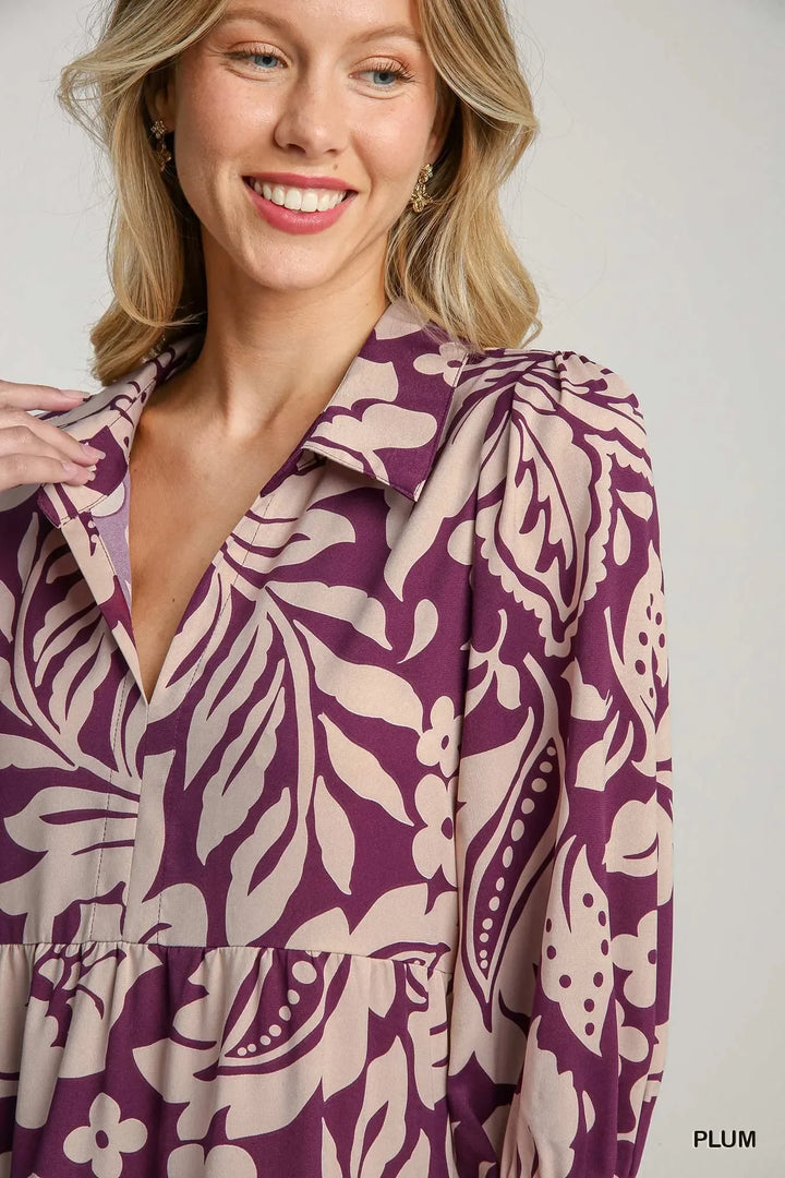 Women's Dresses - Umgee Floral Print Tiered Midi Dress - - Cultured Cloths Apparel