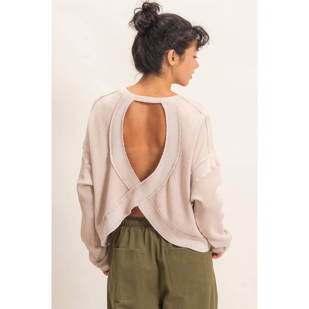Mineral Wash Waffle Open Back Top