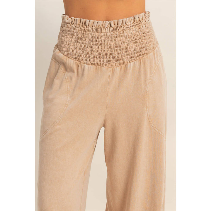 Mineral Washed Wide-Leg Smocked Waist Pants