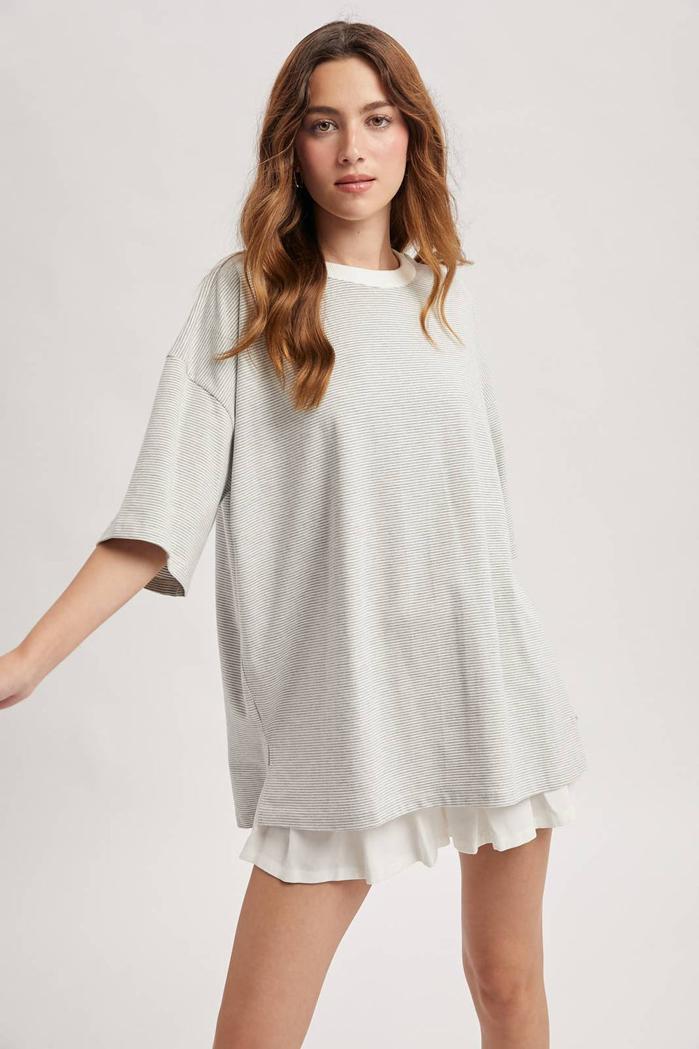 Women's Dresses - OVERSIZED STRIPED KNIT TOP / WL25-11781 - S - Cultured Cloths Apparel