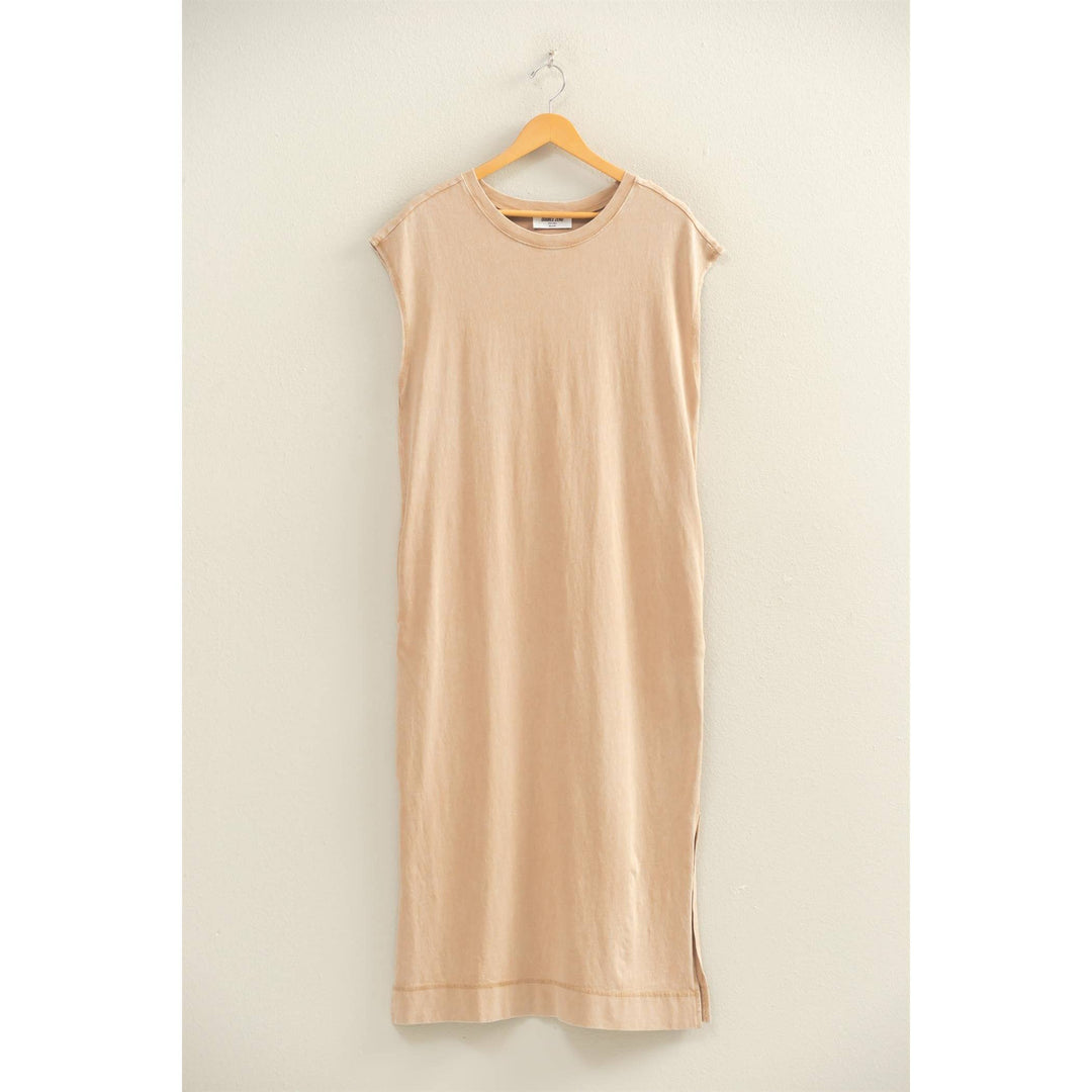 Chocolate Mineral Wash Cap Sleeve Midi Dress