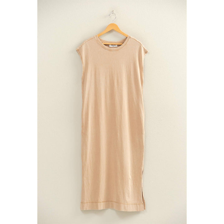 Chocolate Mineral Wash Cap Sleeve Midi Dress