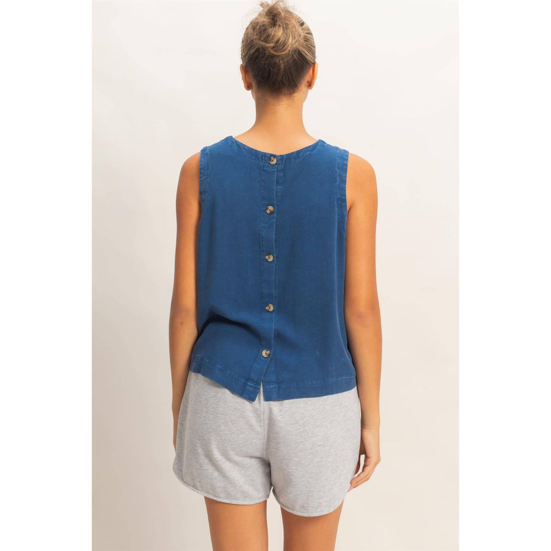 Women's Sleeveless - Pink Mineral Wash Button Back Sleeveless Top - - Cultured Cloths Apparel