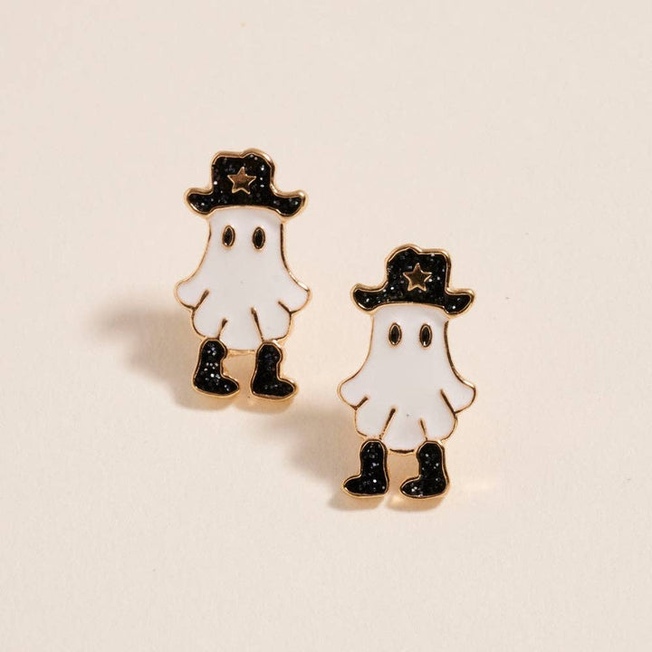 Accessories, Earrings - Cowboy Halloween Ghost Earrings with Hat and Boots - Jet Black - Cultured Cloths Apparel